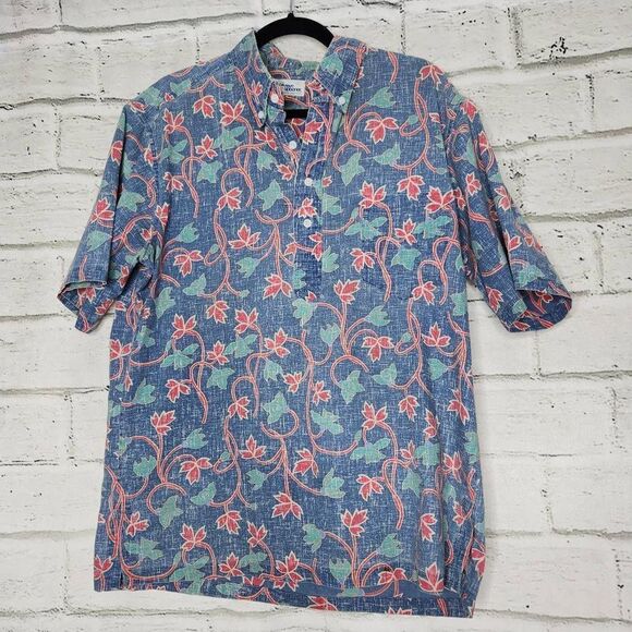 Reyn Spooner Men's Blue Chambray Short Sleeve Hawaiian Shirt Reverse Print XL - Picture 1 of 11